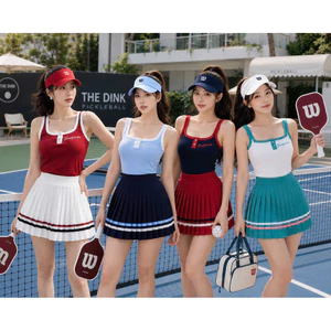 Set thể thao nữ Pompeche- Áo đệm đúc kết hợp Chân váy xếp ly tập pickleball, tennis, gofl