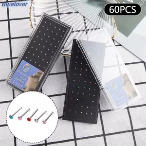 Bluelover 60 Chiếc Mũi Thẳng Stud Cong Pa Pha Lê Mũi Bộ Vòng Mũi Bộ Uốn Cong Mới