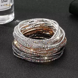 PNPIA- 5 Cái / lốc Vòng Tay Pha Lê Co Giãn 2 Mm Quyến Rũ Màu Vàng Pha Lê Kim Loại Lắc Tay Vòng Tay Trang Sức DIY Quà Tặng