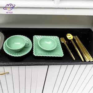 HFTOY 7 Cái / bộ 1: 12 Nhà Búp Bê Đĩa Thu Nhỏ Cốc Cà Phê Dao Nĩa Thìa Thu Nhỏ Giả Vờ Chơi Đồ Chơi Nhà Bếp Phụ Kiện Nhà Búp Bê ~