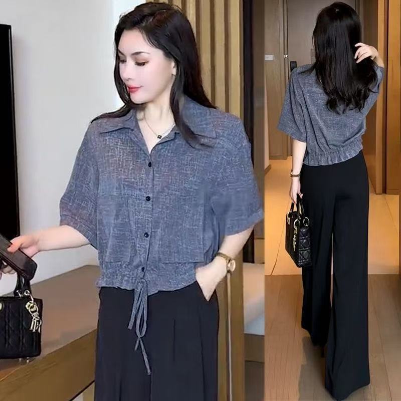 Áo sơ mi ngắn tay thời trang và giản dị, phong cách mới mùa hè, thời trang và giản dị, quần áo nữ giảm béo