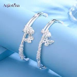 AqToCna Phong Cách Trung Hoa Bướm Đẩy Kéo Có Thể Điều Chỉnh Lắc Tay Hình Trái Tim Tre Liên Kết Hoa Nụ Mở Vòng Tay Trang Sức Thời Trang AqToCna