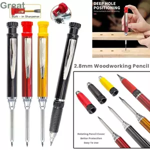 Bút chì cơ học TUYỆT VỜI, Bút chì chế biến gỗ đánh dấu lỗ sâu 2,8mm, Máy mài tích hợp kim loại chất lượng cao Dụng cụ đánh dấu chế biến gỗ đầu dài Xây dựng chế biến gỗ