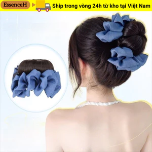 ESSENCEH Bun Head Tóc Giả, Lông Tơ Tổng Hợp Tóc Bun Móng Vuốt Kẹp, Ruy Băng Đen Nơ Tóc Nữ