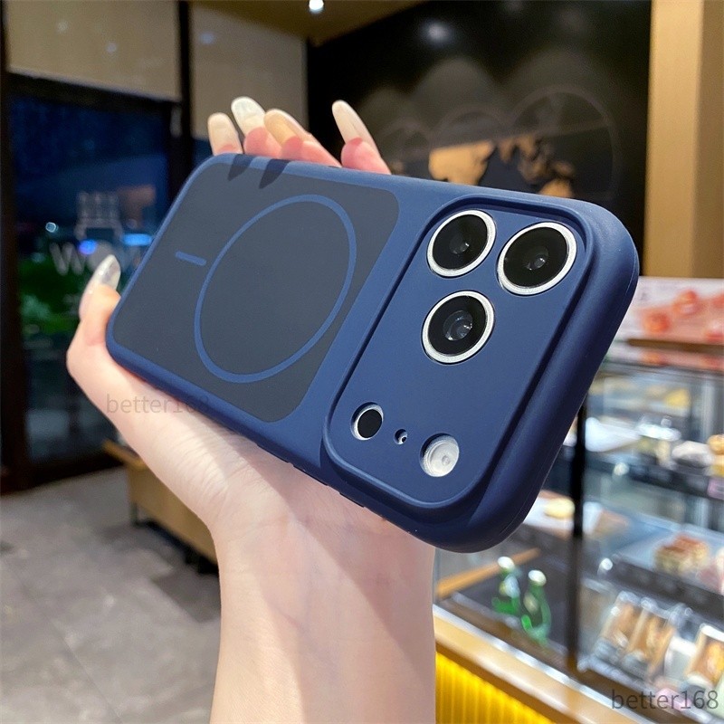 Ốp điện thoại bảo vệ ống kính hai màu silicon lỏng, hỗ trợ sạc từ tính tương thích cho dòng iPhone 17 16  15  14 và 13.
