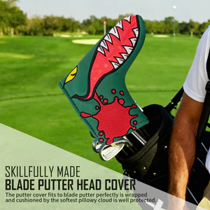 Golf Putter Cover Hình Chữ L Hoạt Hình Dễ Thương Thêu Phẳng PU Lông Cừu Chống Thấm Nước Lót Câu Lạc Bộ Bao