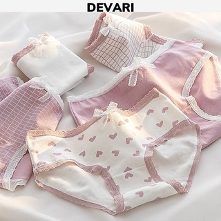 Quần lót nữ cotton cao cấp kháng khuẩn khử mùi ren viền sexy họa tiết cute dễ thương DEVARI L110