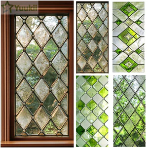 Phim Cửa Sổ YUUKII, Phim Dán Tĩnh PVC Châu Âu Retro, Phụ Kiện Lá Xanh Nhiều Màu Sắc Có Thể Tháo Rời Bảo Vệ Quyền Riêng Tư Phim Trang Trí