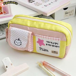 Túi đựng bút HIGHVIEWLS, Bút chì nhiều lớp dung tích lớn, Túi đựng văn phòng phẩm mèo con dễ thương hoạt hình dễ thương Back To School