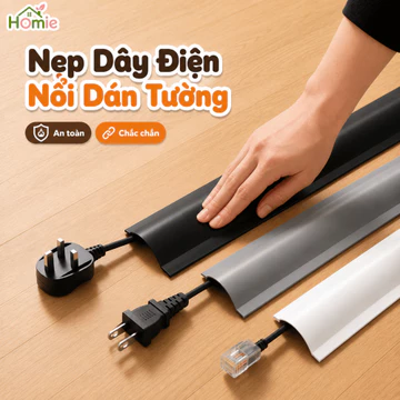 Nẹp Dây Điện Nổi Dán Tường Dày Dặn Bán Nguyệt HOMIE, Vỏ Bọc Dây Cáp Chống Giật Điện, Chống Cháy, Bảo Vệ Dây Điện