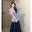 Ngọt Ngào Nhật Bản Đại Học Xanh Rời Hai Mảnh Tay Ngắn Phù Hợp Với Áo Sơ Mi Búp Bê Sinh Viên Mùa Hè Cao Cấp Váy