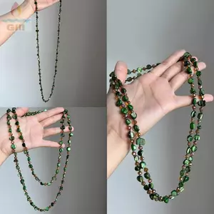 Vòng cổ dài GILL, Vòng cổ cổ cổ đính cườm đầy màu sắc và màu xanh lá cây, Vòng cổ hai lớp cổ điển có thể xếp chồng lên nhau thời trang dành cho nữ
