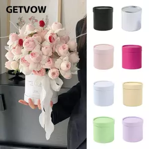 Hộp giấy đóng gói quà tặng GETVOW, Hộp quà hoa tròn màu bạc, Thùng cắm hoa màu trơn bằng bìa cứng Hoa hồng