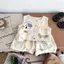 Phong cách Hàn Quốc mùa hè (90-150) Phim hoạt hình Puppy Graffiti Linen thoáng khí Nhẹ phù hợp với mọi trận đấu Loungewear Bộ đồ hai mảnh