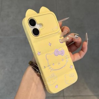 Ốp lưng tai mèo áo lông vũ Hello Kitty nét kim tuyến hồng, phong cách ins thích iPhone 16/17/15/14/13/12/11/X/XS Max