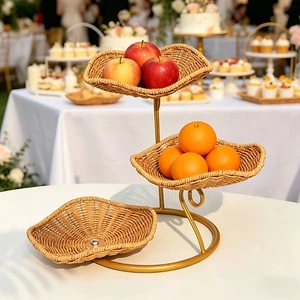 Giỏ Trái Cây Tầng Dệt Nhìn Ba Tầng Giỏ Đứng Lưu Trữ Dệt Tay Nhà Tổ Chức Nâng Cạnh Cho Bàn Ăn
