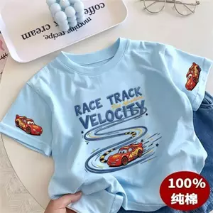 Áo thun ngắn tay ô tô dành cho trẻ em (90-150) Mùa hè Phong cách mới Áo thun đua xe đẹp trai in hình