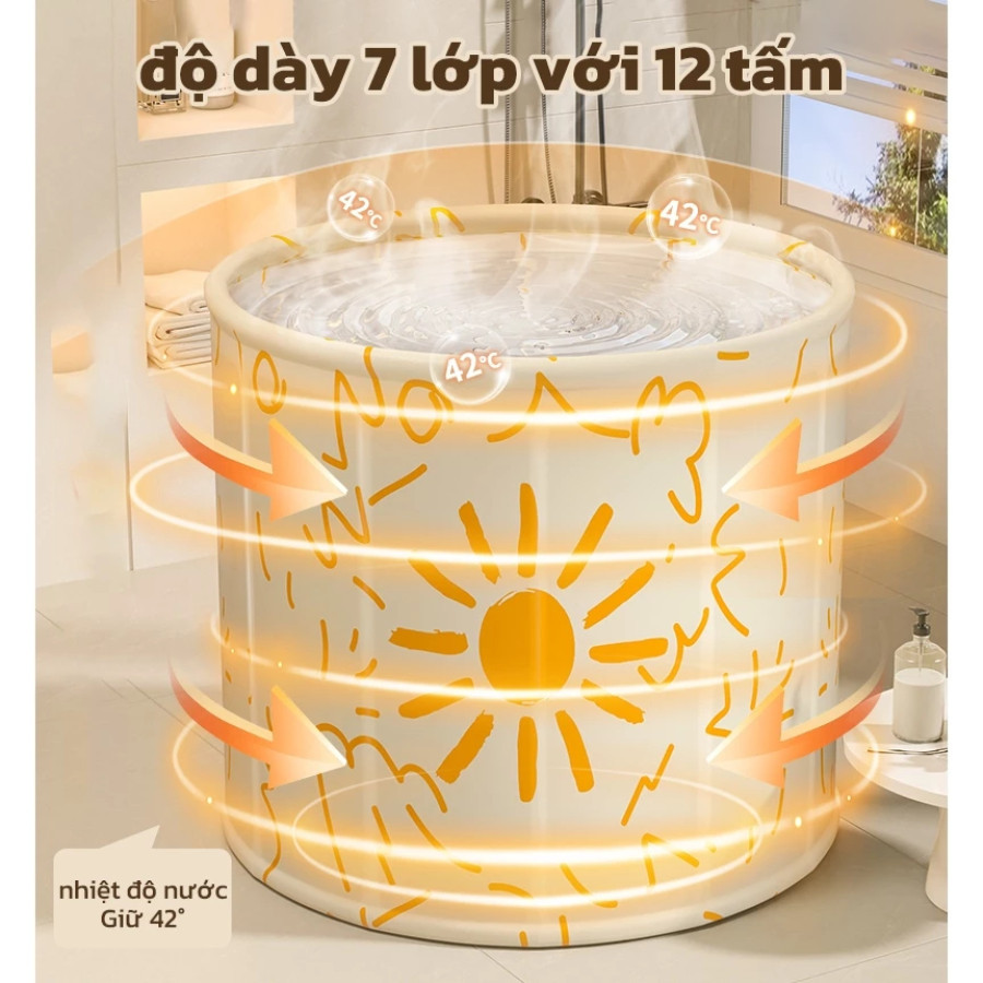 Bồn Tắm Gấp Gọn Cho Người Lớn Loại Dày, Bể Bơi Gấp Gọn Cho Bé, Bồn Ngâm Người Dung Tích 150L