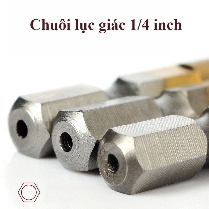 Bộ 6 Mũi Khoan Taro HSS Phủ Titan - Tạo Ren Chính Xác M3-M10, Chuôi Lục Giác