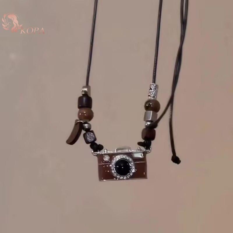 KOPA Mặt Dây Chuyền Vintage Màu Nâu Camera Mặt, Phong Cách K-Pop & Punk Y2K