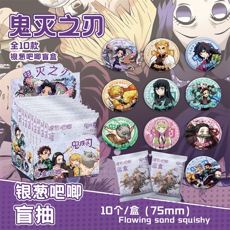 Demon Slayer Tanjiro Nezuko Mù Hộp Huy Hiệu Bộ 75mm Anime Pin Bộ Sưu Tập Hộp Bí Ẩn 10 Chiếc