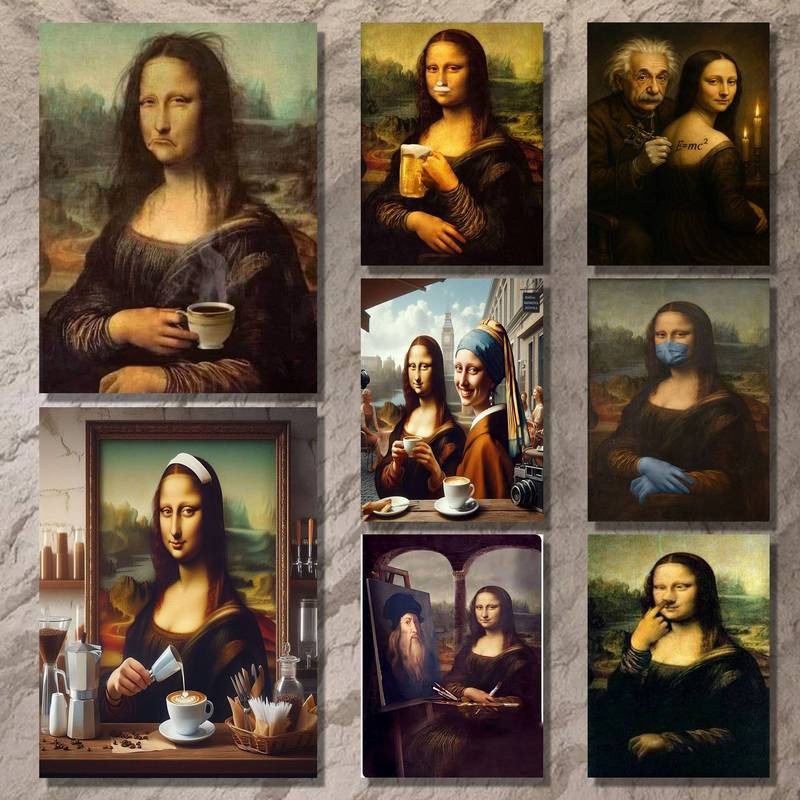 Playful Mona Lisa Parody Tranh Canvas Nghệ Thuật Hài Hước Cho Whimsical Trang Trí Nhà Nghệ Thuật Trang Trí Tường Nhà Canvas Poster