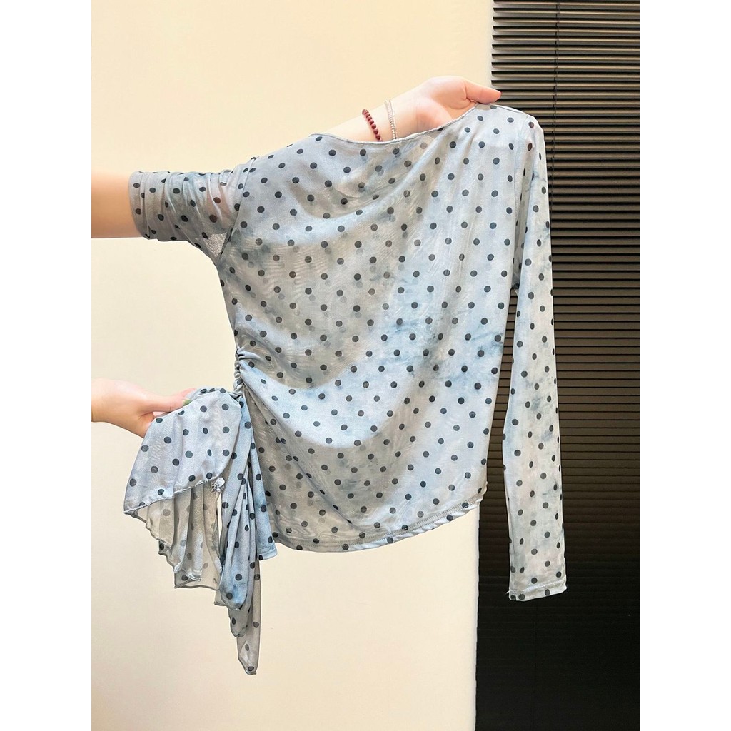 Milyfashion Quần Áo Nữ Chấm Bi, Tay Gạc Đầu Thu, Phong Cách Thời Trang Hàng Ngày
