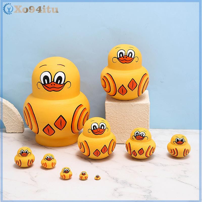 XOITU Búp Bê Làm Tổ Nga 10 Lớp Vịt Vàng Nhỏ Gỗ Basswood Khô Vẽ Tay Đồ Trang Trí Sáng Tạo Cho Trẻ Em VN