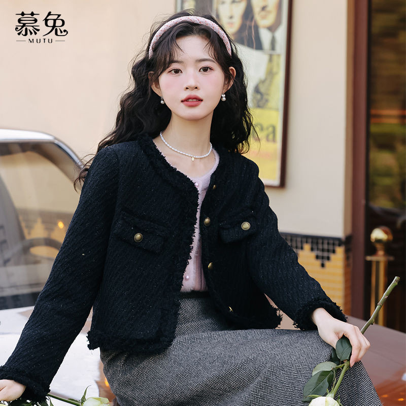 Mutu Retro Đỏ Cổ Tròn Áo Khoác Ngắn Nữ Mùa Xuân 2026 Phong Cách Mới Pháp Retro Tweed Top