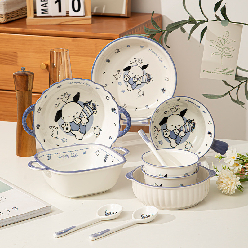 Hoạt Hình Dễ Thương Bộ Đĩa Đĩa Hộ Gia Đình Bát Gốm Cặp Đôi Sáng Tạo Mì Ăn Liền Bát Gốm Bộ Đồ Ăn