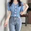Áo dệt kim ngắn tay mùa hè cổ chữ V thoải mái