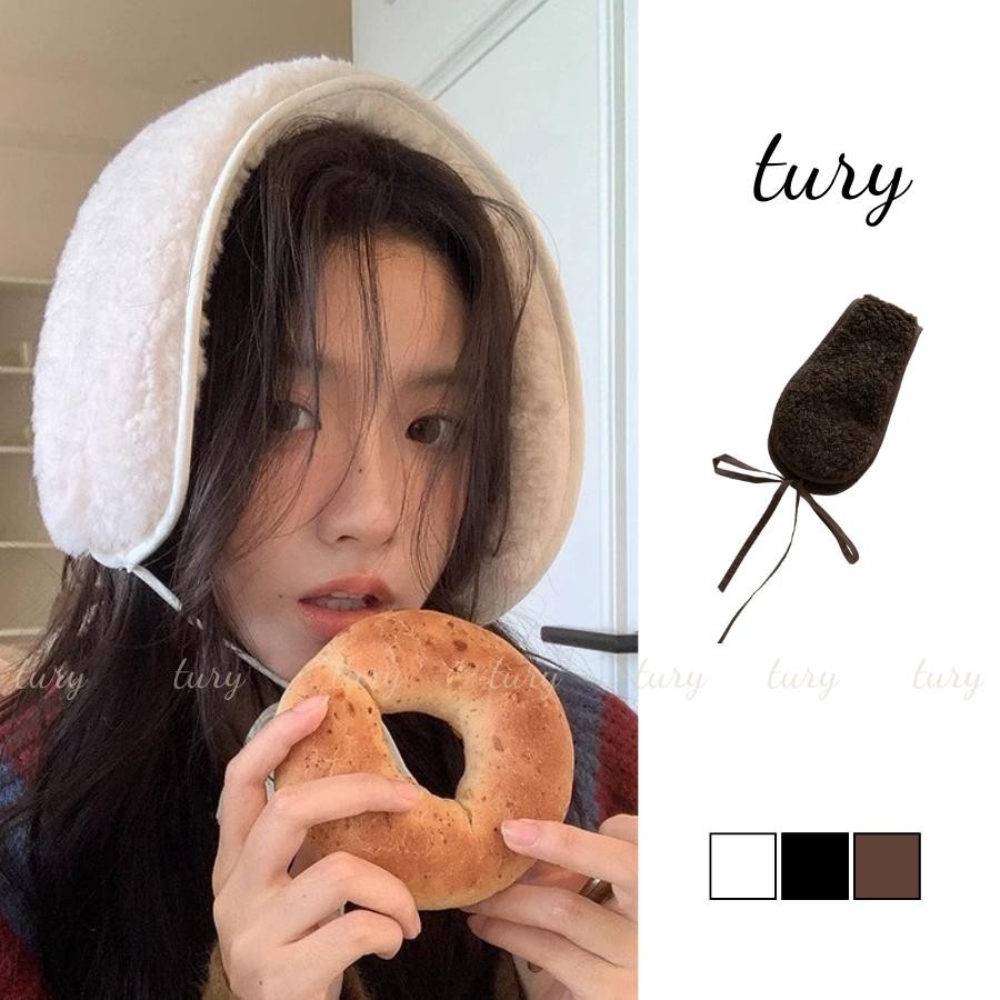 Bông Chụp Tai Unisex Nam Nữ - Tury - Chụp Tai Lông Cừu Họa Tiết Trơn Có Dây Cột - BT008
