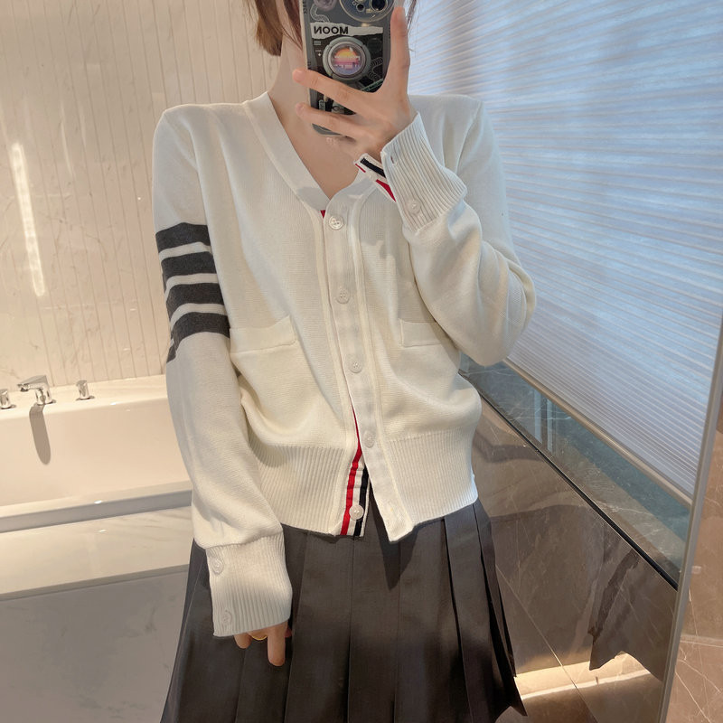 thombrowne 1295Five-button Solid Color Cardigan Sweater Knit V Long-sleeve Jacket with Collar Same Style