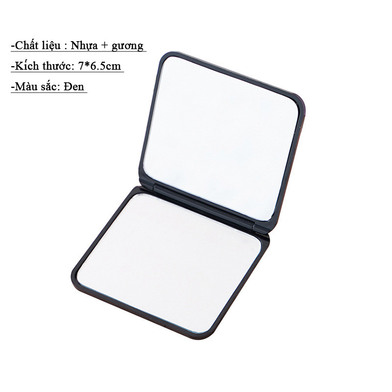 M7 Gương trang điểm gấp gọn mini 2 mặt màu đen vỏ nhám 7*6.5cm MALAN