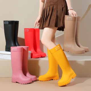 Giày Đi Mưa Nữ Cao Cấp Dày Chống Mài Mòn Bò Tendon Giày Đi Mưa Dài Chống Thấm Nước Lót Lông Cừu Chống Trơn Trượt Giày Cao Su Thời Trang