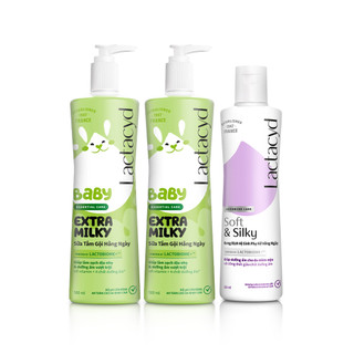 Bộ 2 chai Lactacyd Milky Bảo Vệ, Nuôi Dưỡng Da & Tóc Bé500ml+1 Dung Dịch Vệ Sinh Soft & Silky Dưỡng Ẩm 250ml