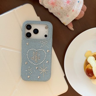 Kim Cương Hàn Quốc Đinh Tán Ngôi Sao Trái Tim Tình Yêu Da PU Ốp Lưng Điện Thoại iPhone 17 17Pro 17Promax 13 14 15 16 Pro Max Chống Sốc Ngọt Ngào Nữ Tính Vỏ Di Động