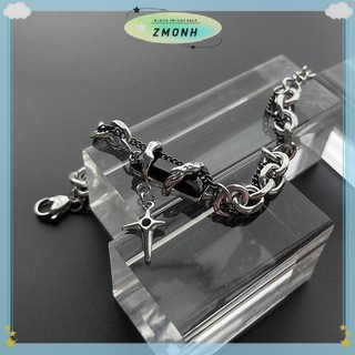 ZMONH Retro Đen Zircon Ngôi Sao Vòng Tay Nữ Nam Quà Tặng Xu Hướng Dây Xích Kim Loại Unisex Goth Trang Sức Cặp Đôi Mới Phụ Kiện