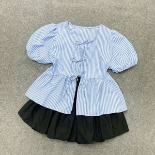 Set Bigsize nữ áo kiểu babydoll tiểu thư tay bồng phối chân váy bí có lót bảo hộ kín đáo tôn dáng - SET (A190+CV413)