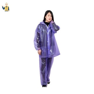 Áo mưa bộ chấm bi nhựa dẻo bền dai đẹp, không thấm nước có khoá
