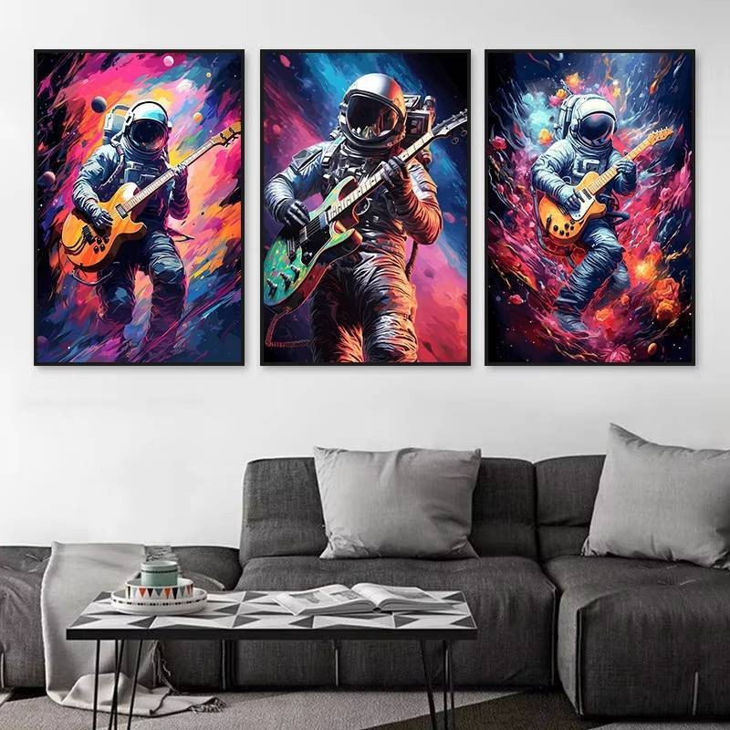 Trừu Tượng Nhiều Màu Sắc Nghệ Thuật Nhạc Cụ Trống Bộ Đàn guitar poster In canvas Tranh Tường Nhạc Nghệ Thuật Tranh Nhà Phòng Ngủ Trang Trí