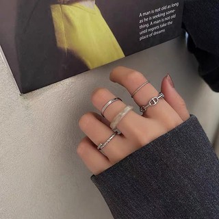 Nhẫn điều chỉnh được bạc acetate và thép titan, không phai màu, phong cách Hàn Quốc đa năng