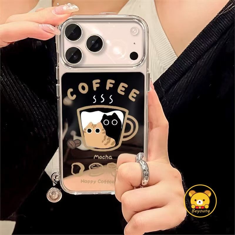 Ốp Điện Thoại Gương Mèo Dễ Thương Cho Honor 400 300 Pro Ultra 200 Smart 100 90 Lite 80 70 60 50 Pro Plus 60 50 SE Magic 7 6 Pro 5 4 Lite Vỏ Cốc Cà Phê Hoạt Hình Ốp Lưng Chống Sốc