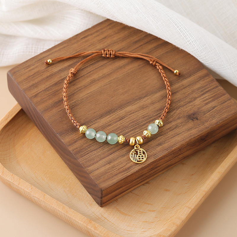 Vòng tay dệt có thể điều chỉnh Hetian Jade "Fu" dành cho nữ