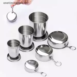 VFZ 250ml Cốc gấp bằng thép không gỉ Du lịch ngoài trời Cắm trại Cốc nước có thể gập lại di động có móc khóa Cốc trà có thể thu vào OTE