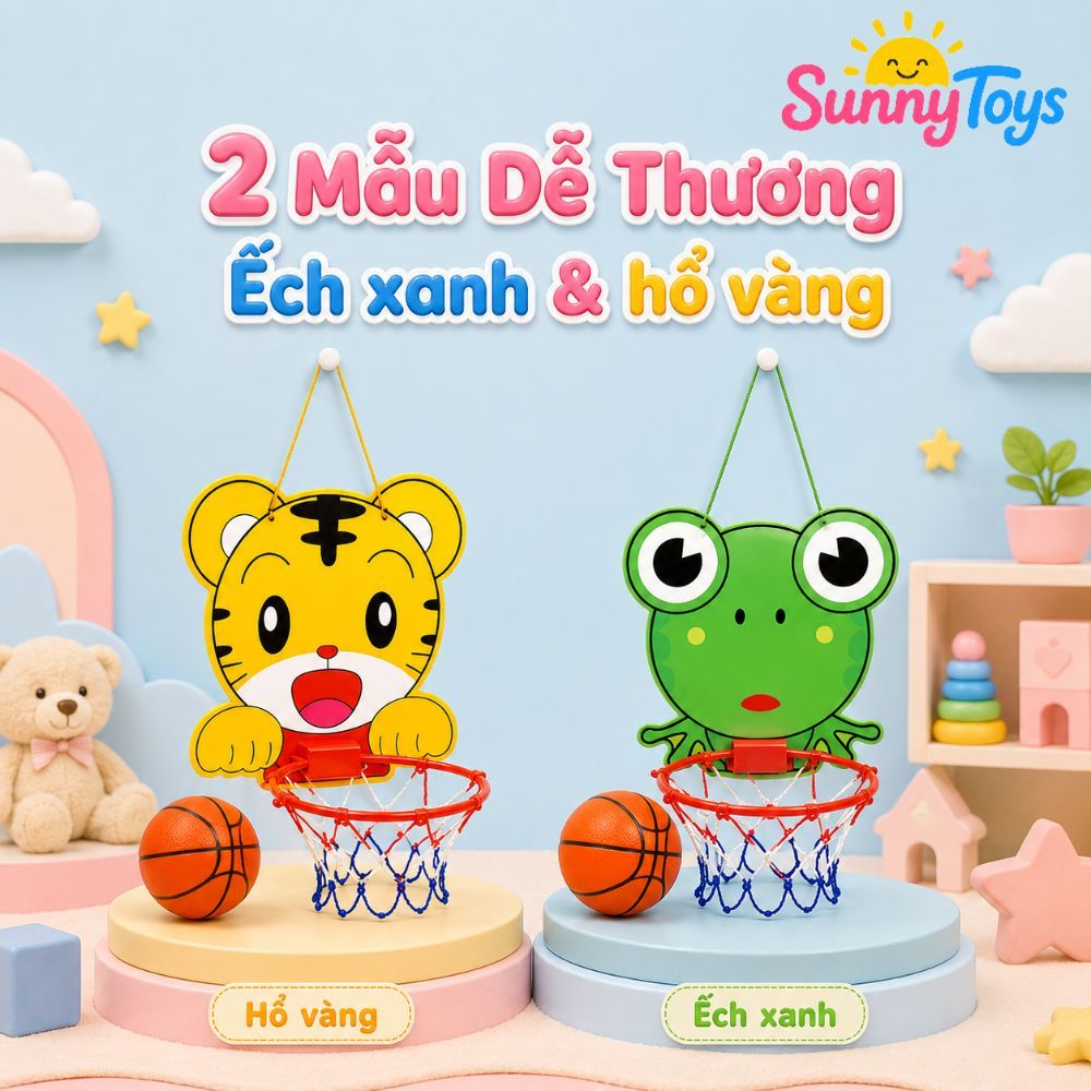 Đồ Chơi Bóng Rổ Mini SunnyToys Hình Ếch Xanh, Hổ Vàng - Kèm Bóng Và Bơm Cho Bé Tập Ném