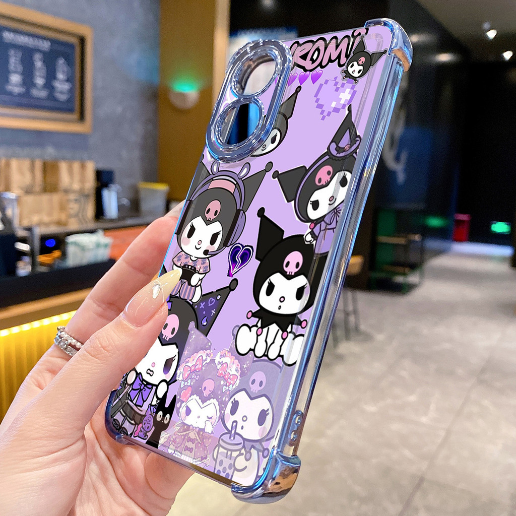 Tương thích với OPPO A40 A3X A2 A5 Pro A60 A18 A38 A57 4G A58 5G Kuromi Hello Kitty Vỏ mạ trong suốt Vỏ chống rơi