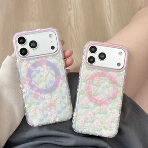 Ins Shell Pattern Thích hợp cho 15pro Apple 17promax Vỏ Điện Thoại Phong Cách Mục Vụ Hoa iPhone16 Vỏ Bảo Vệ