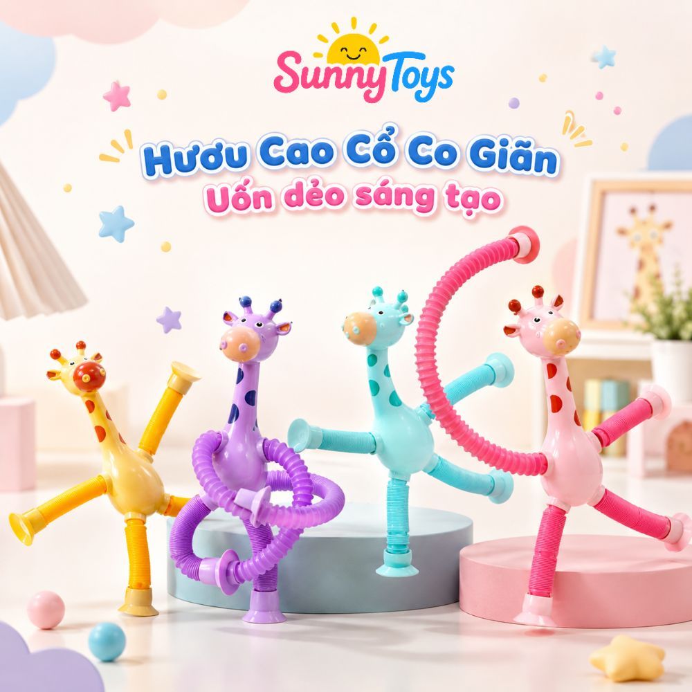 Bộ Hươu Cao Cổ Lò Xo 4 Con SunnyToys - Kéo Giãn, Phát Sáng LED Cho Bé Vui Chơi