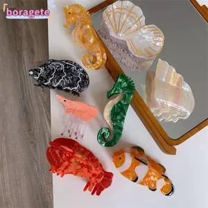 Vuốt Tóc Cá Mập BORAGETE, Acrylic Marine Sinh Học Series Kẹp Tóc, Thời Trang Hình Học Hàng Hải Động Vật Mũ Văn Phòng